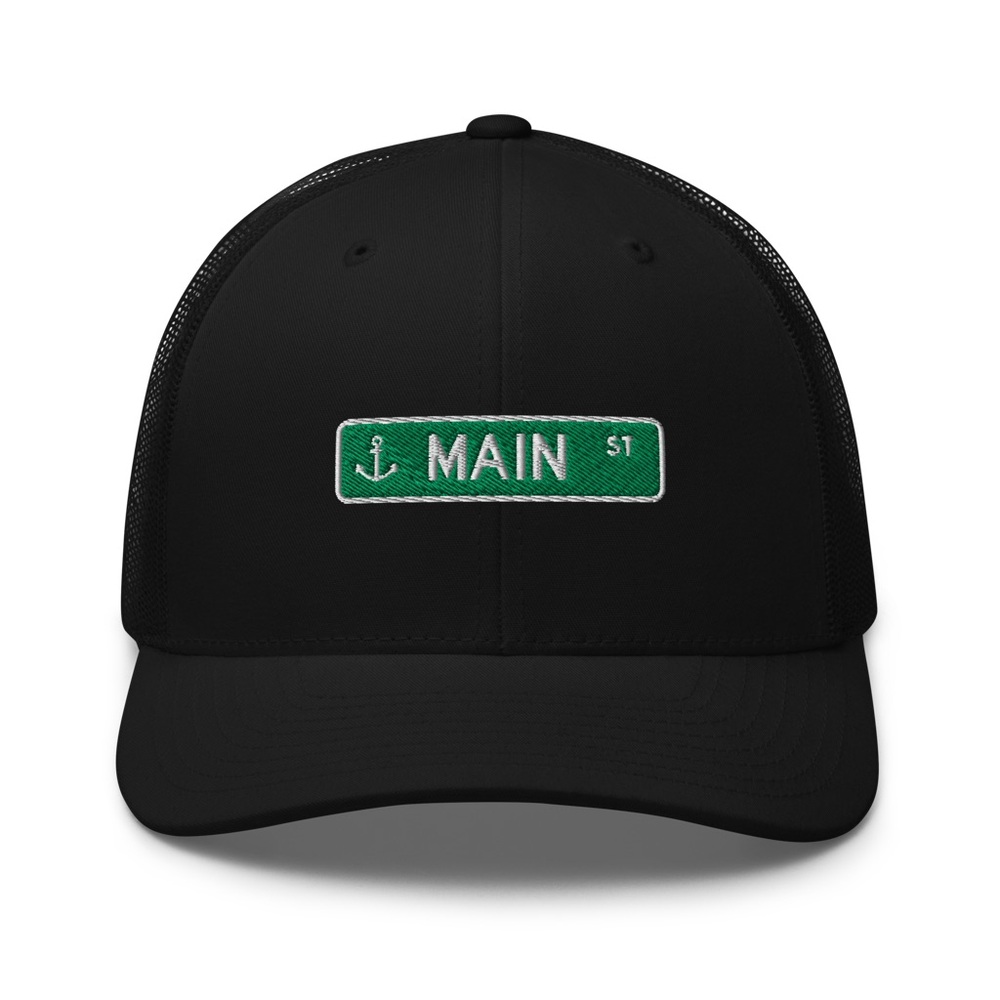 Black Trucker Hat with Green Main St Patch